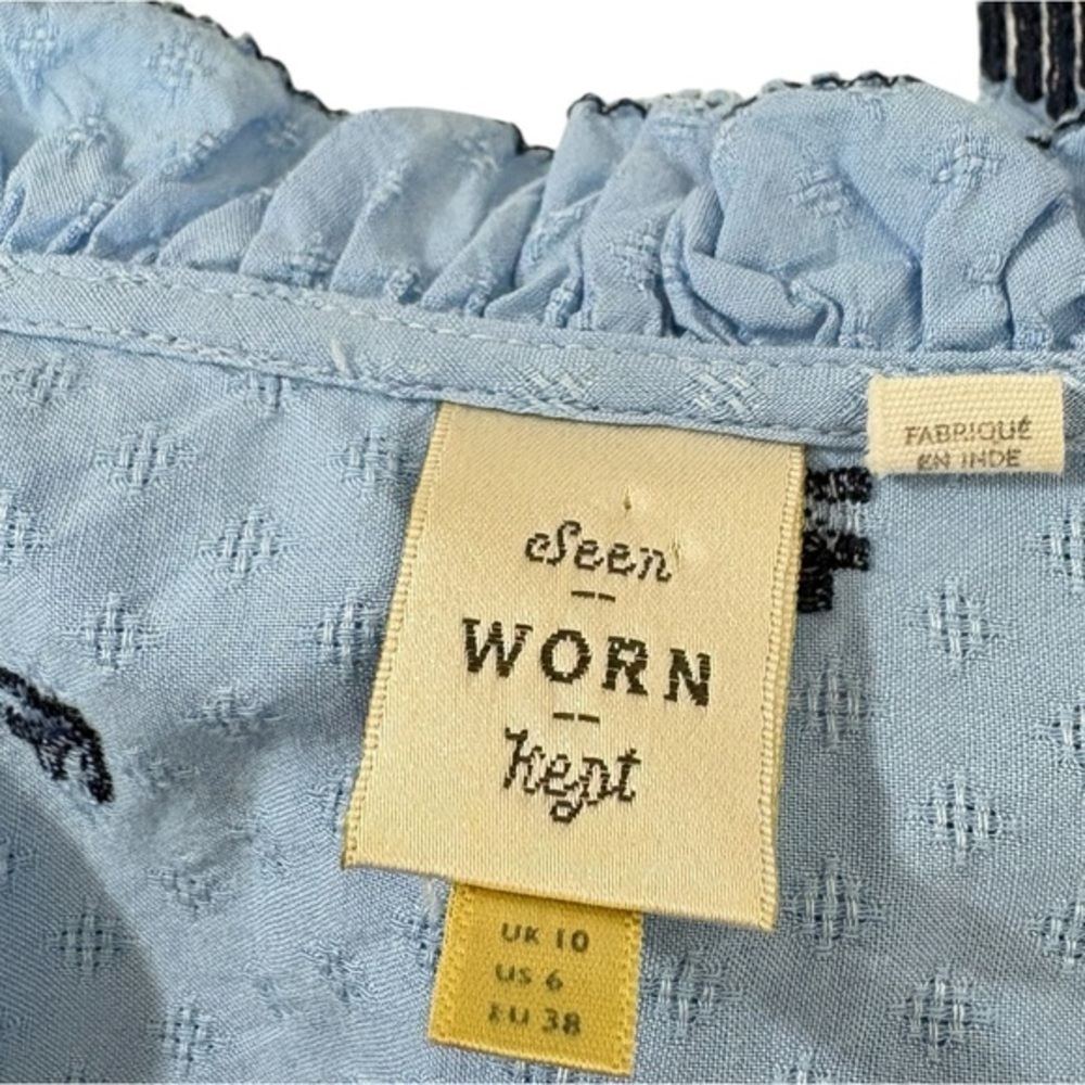ANTHROPOLOGIE SEEN WORN‎ KEPT blue embroidered mary boho blouse top 6 S M - Picture 6 of 11